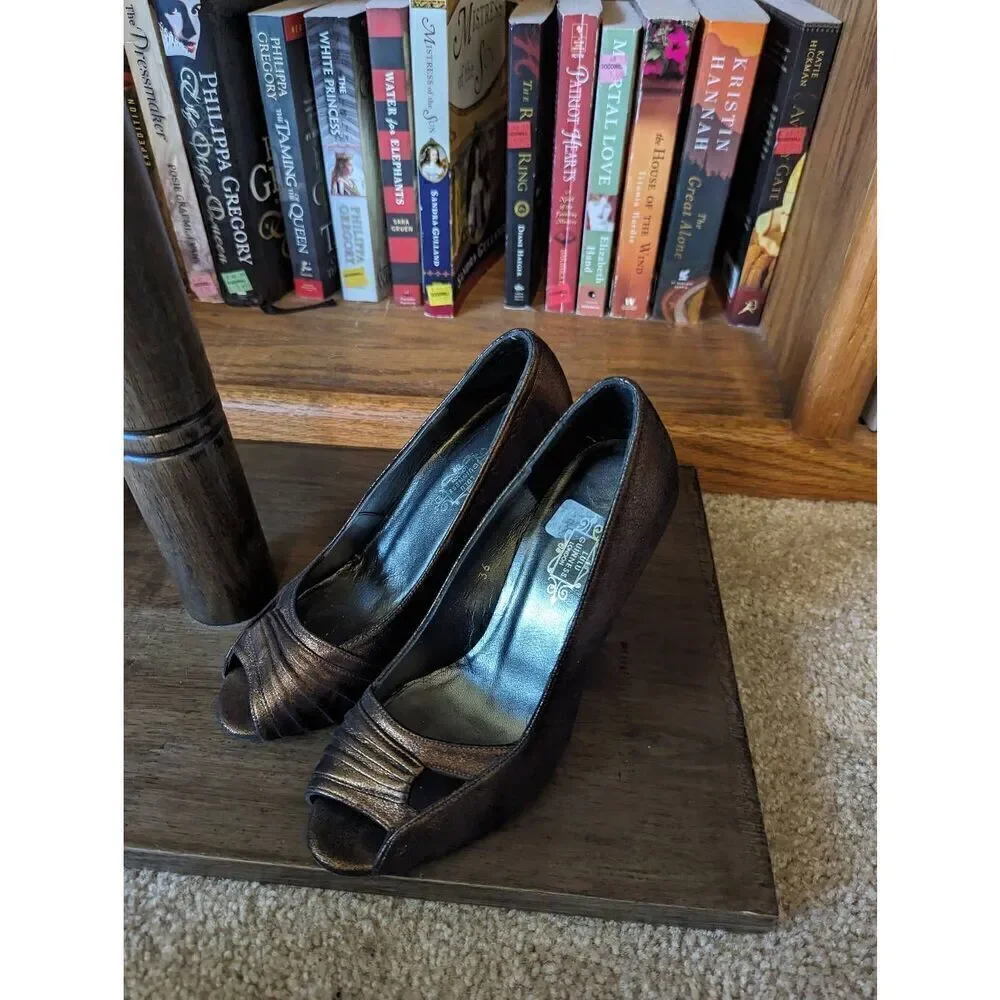 Lulu Guinness London Women’s 36 US Patent Leather Metallic Peep Toe Pump Heels